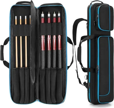 Imagen del producto de Funda para colas de billar, con capacidad para 4+4 colas, resistente al agua, con compartimentos y correas para el hombro