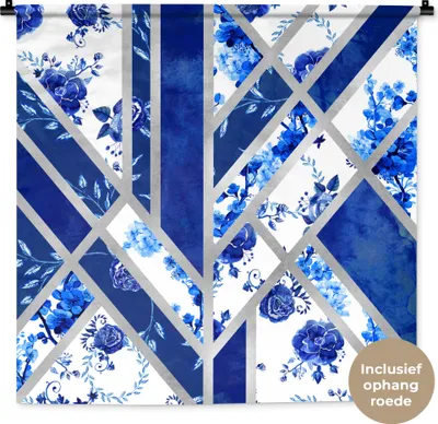Produktbild von MuchoWow® Wandteppich Wandbehang Delfter Blau - Muster - Abstrakt 90x90 cm Tapisserie Dekoration Wandtuch - Wandaufhänger