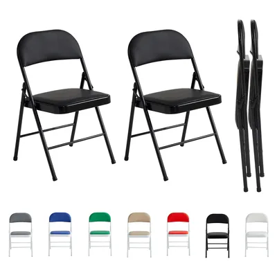 Produktbild von mcc direct 2er Set Klappstuhl Kunstleder Klappstühle mit Metallrahmen und gepolstertem Sitz, einfach zu falten und aufzubewahren für Zuhause & Büro