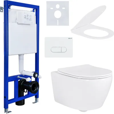 Produktbild von Spülrandlos Hänge Wand-WC & Belvit Vorwandelement Spülkasten Softclose Deckel