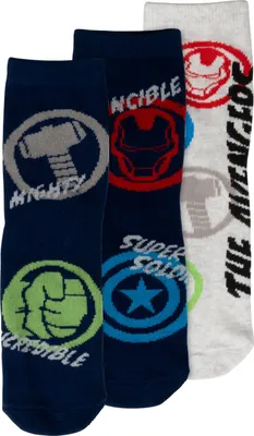Produktbild von Marvel The Avengers Socken für Jungen - Kinder Sneaker Kindersocken Söckchen Grau/Schwarz/Blau (3er Pack) 27-30