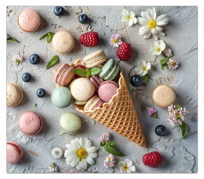 Produktbild von Spritzschutz Herdabdeckplatte Schneidebrett aus Glas Macarons im Sommer 1-Teilig (60x52cm)