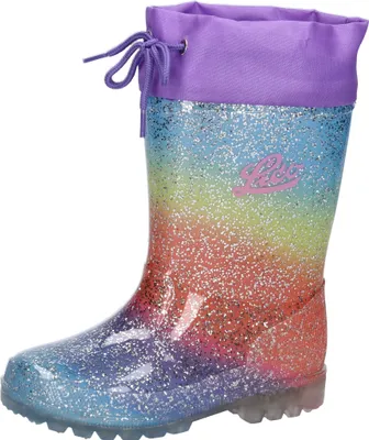 A single child's rain boot is shown against a white background.