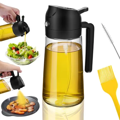 Ölflasche 470 ml, 2-in-1 Sprüher, Glas, schwarz