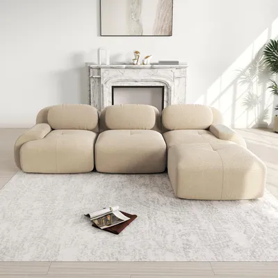 Produktbild von Modulares rahmenloses Ecksofa aus Cordstoff, ohne Montage, ergonomisch, haustierfreundlich, extra-breite Armlehnen, 32D hochelastische Polsterung