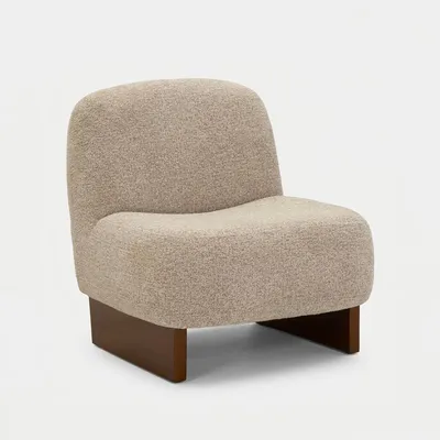 Zdjęcie produktu dla Fotel w stylu Japandi, obity tkaniną bouclé, do salonu, model Kyoto Poise