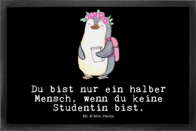 Produktbild von Mr. & Mrs. Panda Türmatte Studentin Herz 50 x 75 cm - Schwarz - Geschenk, Schmutzmatte, fußmatte, Bodenvorleger, Schmutzfangmatte, bodenmatte, Fussmatte