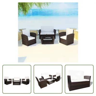 Produktbild von The Living Store 4-tlg. Garten-Lounge-Set mit Kissen Poly Rattan Braun