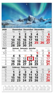 Produktbild von Timr 3-Monatskalender 2027 Jahresübersicht - 53cm - Motiv Polarlichter I tr466