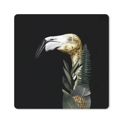 Produktbild von MuchoWow® Mauspad Mousepad Flamingo - Gold - Blätter - Schwarz 30x30 cm - Mousepads - Maus Mat - Pad - Mausunterlage - Gaming