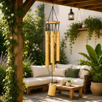 Bambus-Windspiel, groß, 70 cm, für Garten und Terrasse