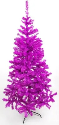 A full shot of a violet artificial Christmas tree on a white background.