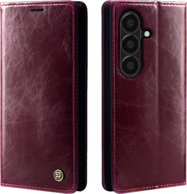 Produktbild von Handyhülle für Samsung Galaxy A57 5G Kunstleder Flip Vintage Cover Hülle RFID Schutz Case Kartenfach Farbe: Weinrot