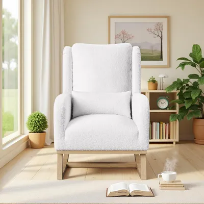 Produktbild von ProximaX Bequemer Schaukelstuhl in Weiß aus Teddyplüsch mit Seitentasche – ergonomischer Relaxstuhl für Wohnzimmer, Kinderzimmer oder Terrasse