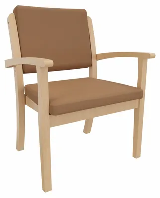 Produktbild von Schwerlaststuhl Alexander XXL – Stuhl mit Armlehnen für Schwergewichtige bis 250 kg – 52cm Sitzhöhe.Stoffbezug:Kunstleder Soft Camel,Bodengleiter:Kunststoff Weiss