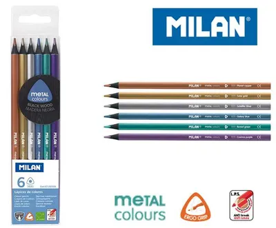 Obrázok produktu pre Kredki trójkątne metalizowane 6 kolorów Milan