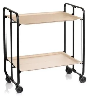 Produktbild von DON HIERRO - Klappbarer Servierwagen BAUHAUS mit Rollen – Metallgestell schwarz, 2 Ebenen, 4 Positionen
