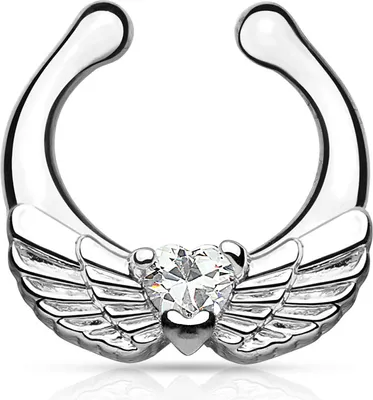 Produktbild von Nasenpiercing Nasenring Fake Piercing Septum Helix Flügel Herz Clip On Hanger silber-transparent