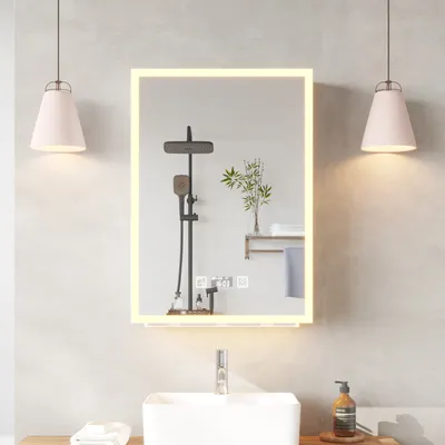 Obrázek produktu pro FCH zrcadlová skříňka, 50 x 15,5 x 70 cm, LED, 1 dvířka, tříbarevné osvětlení, závěsná koupelnová skříňka, koupelnové zrcadlo, zásuvka, bílá