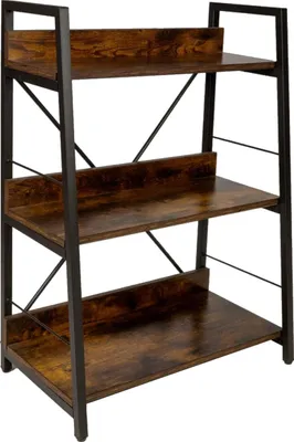 Zdjęcie produktu dla Regał drabinka industrialny loft 3 półki ciemny brąz rustykalny BEGRYF 61x35x84