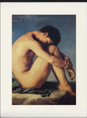 Produktbild von Hippolyte Flandrin Gerahmtes Bild Mit Edlem Passepartout | Wand-Bilder | Im Bilderrahmen - Jüngling Am Meeresufer, 1836 (80 x 60 cm)