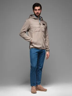 Produktbild von Ombre Leichte Herrenjacke aus Materialkombinationen mit Kapuze grau L