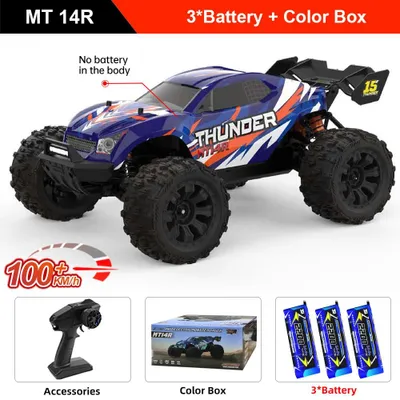 Zdjęcie produktu dla Samochód terenowy sterowany radiowo - MT14R, skala 1:14 - napęd 4x4 - silnik bezszczotkowy - prędkość 100 km/h - zasięg 150 m - kolor niebieski