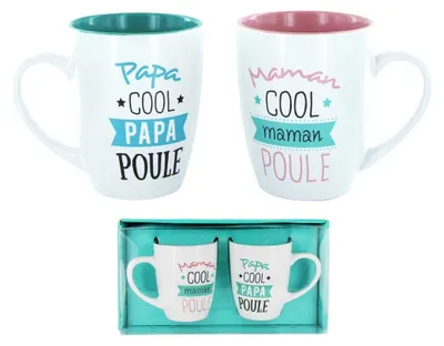 2er-Set Kaffeetassen Papa & Maman Henne, Keramik, bunt