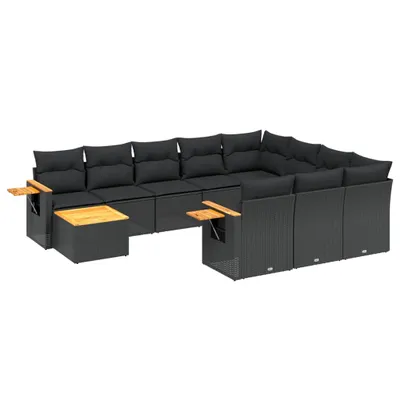 Produktbild von vidaXL 11-tlg. Garten-Sofagarnitur mit Kissen Schwarz Poly Rattan