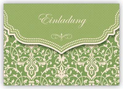 Produktbild von 4x Feine Einladungskarte mit Vintage Damast Muster in zartem grün zur Hochzeit, Taufe, Diner etc: Einladung