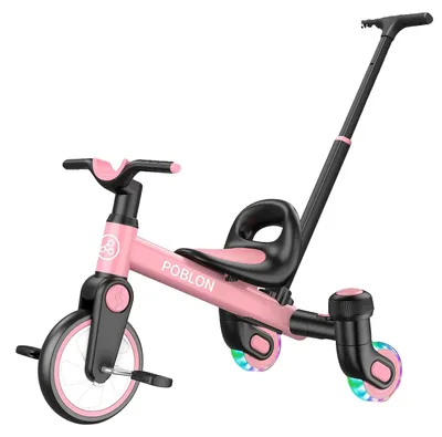 Immagine prodotto di Triciclo per bambini, ruote girevoli a 360°, sedile regolabile, colore rosa