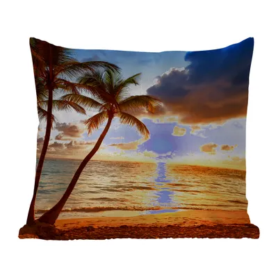 Obrázek produktu pro MuchoWow® Vnější polštář - Pláž - Horizont - Západ slunce - Palma - Moře -40x40 cm- Odolnost proti povětrnostním vlivům - polštář do obývacího pokoje