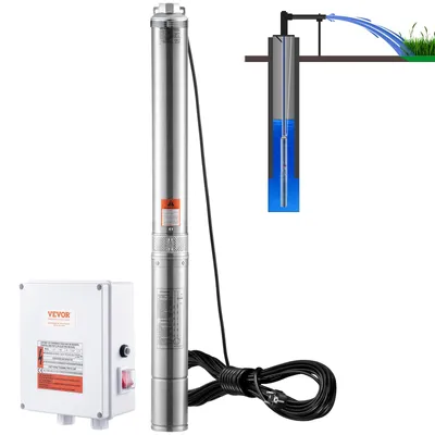 Immagine prodotto di Pompa sommergibile per pozzi profondi VEVOR, 2200 W, 230 V, portata 9,8 m³/h, prevalenza 144 m, con cavo da 19,4 m e quadro di comando esterno, pompe per acqua in acciaio inox, impermeabile IP68