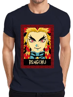 Immagine prodotto di Maglietta da uomo RENGOKU Kyojuro Demon Slayer Anime Flame Gift Collector, Navy, M