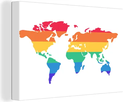 Produktbild von OneMillionCanvasses® - Leinwandbilder - 150x100 cm, Weltkarte - Stolzflagge - Regenbogen, Wandbilder Kunstdruck Wanddekoration
