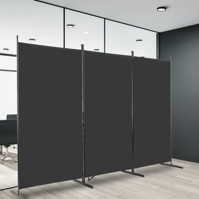 Produktbild von FCH Paravent 3 teilig, Trennwand faltbar 260 x 180cm mit Kunststofffüßen, Schwarz
