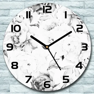 Produktbild von Wanduhr aus Glas Rund fi 30 Pfingstrose Skizze Quarz Deko Schlafzimmer Büro