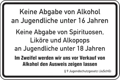 Produktbild von Dreifke® Aushang, Keine Abgabe von Alkohol an Jugendliche - JuSchG | Alu gepr...