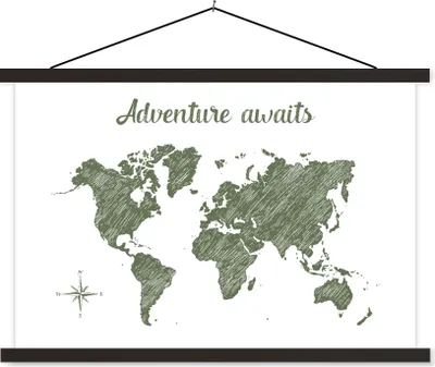 Produktbild von MuchoWow® Textilposter Weltkarte - Grün - Zitat 150x100 cm mit schwarzem Rahmen - Schlafzimmer