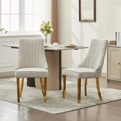 Image de Chaises de salle à manger - Chaises - Chaises de cuisine - Chaises de jardin - Chaises de cuisine - Beige avec pieds dorés