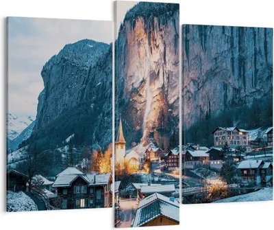 Produktbild von Bild auf Leinwand - Leinwandbild - 3 Teile - Lauterbrunnen Schweiz Tal - 95x80cm - Wand Bild - Wanddeko - Wandbilder - Leinwanddruck - Bilder - Wanddekoration - Leinwand bilder - CB95x80-4834