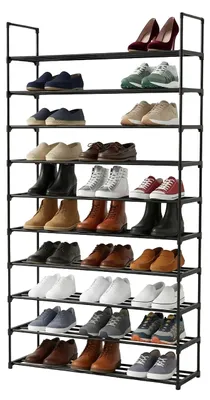 Produktbild von Relaxdays Schuhregal, 10 Ebenen, Stecksystem, HBT: 174x94x30 cm, Metall Schuhablage, platzsparend, Schuhgestell, schwarz