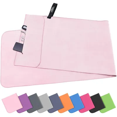 Produktbild von Fitness Handtuch Mikrofaser 120x50cm Schnelltrocknend mit Tasche Rosa