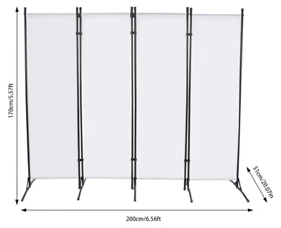 Produktbild von Raumteiler - 4-teiliger Paravent - 200 x 170 cm - Faltbar - Freistehender Sichtschutz aus Oxfordstoff - Weiß