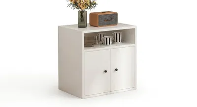 Produktbild von Weisses Stehendes Bücherregal Mit 2 Türen Kommode Schrank Modernes Loft Skandinavisch