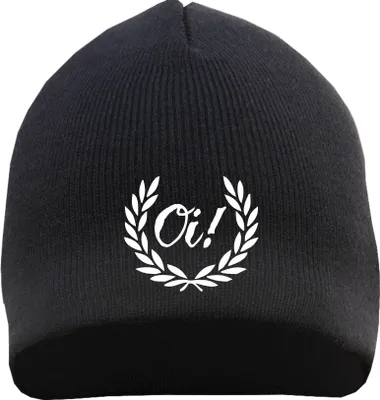 Produktbild von Lorbeerkranz Oi Beanie Mütze - Bestickt - Strickmütze Wintermütze Einheitsgröße Schwarz