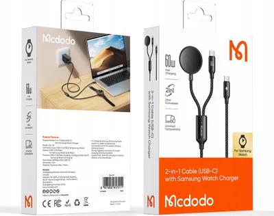 Produktbild von Mcdodo CA-4210 2-in-1 USB-C Kabel + Samsung Watch Ladegerät, 60W, 1,2m