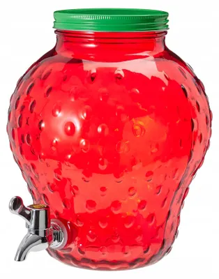 Produktbild von Getränkespender aus Glas Erdbeerform 4L mit Zapfhahn & Metalldeckel für Limonade