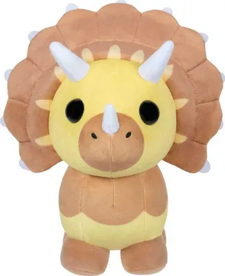 A plush toy triceratops is shown against a white background.