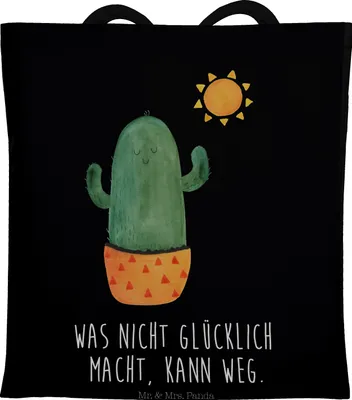 Produktbild von Mr. & Mrs. Panda Einkaufstasche Kaktus Sonne - Schwarz - Geschenk, Stoffbeutel, Freundin, Tasche, Shopping, Motivation, Sonnenschein, Tote Bag, Trennung, Kakteen, Beutel